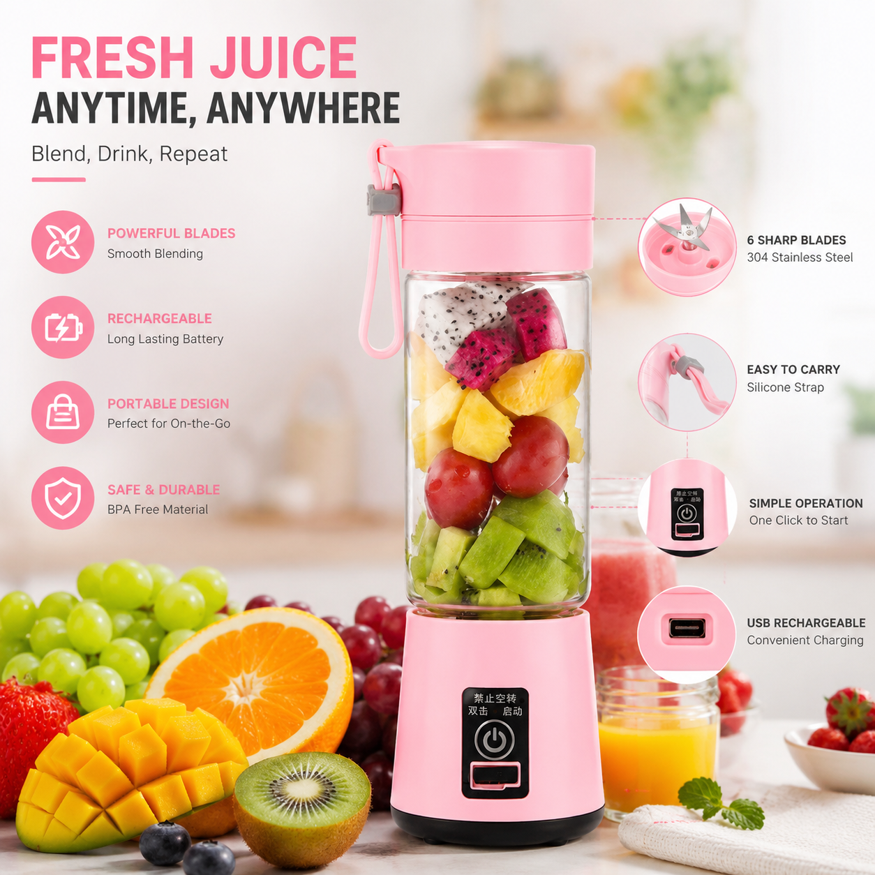 Mini Portable Blender - Juicer  |  USA Quality