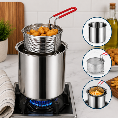 1.2L Stainless Steel Deep Frying Pot with Strainer Basket