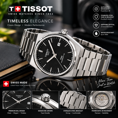 T!ss0t Luxury Men's Watch | Premium Stainless Steel Quartz Wristwatch with Sapphire Crystal