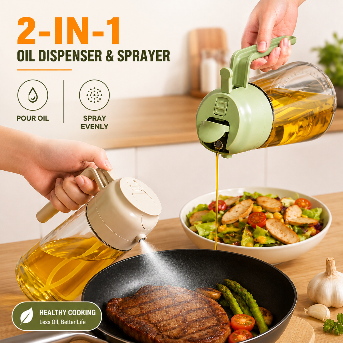 2-In-1 Oil Sprayer Bottle For Kitchen