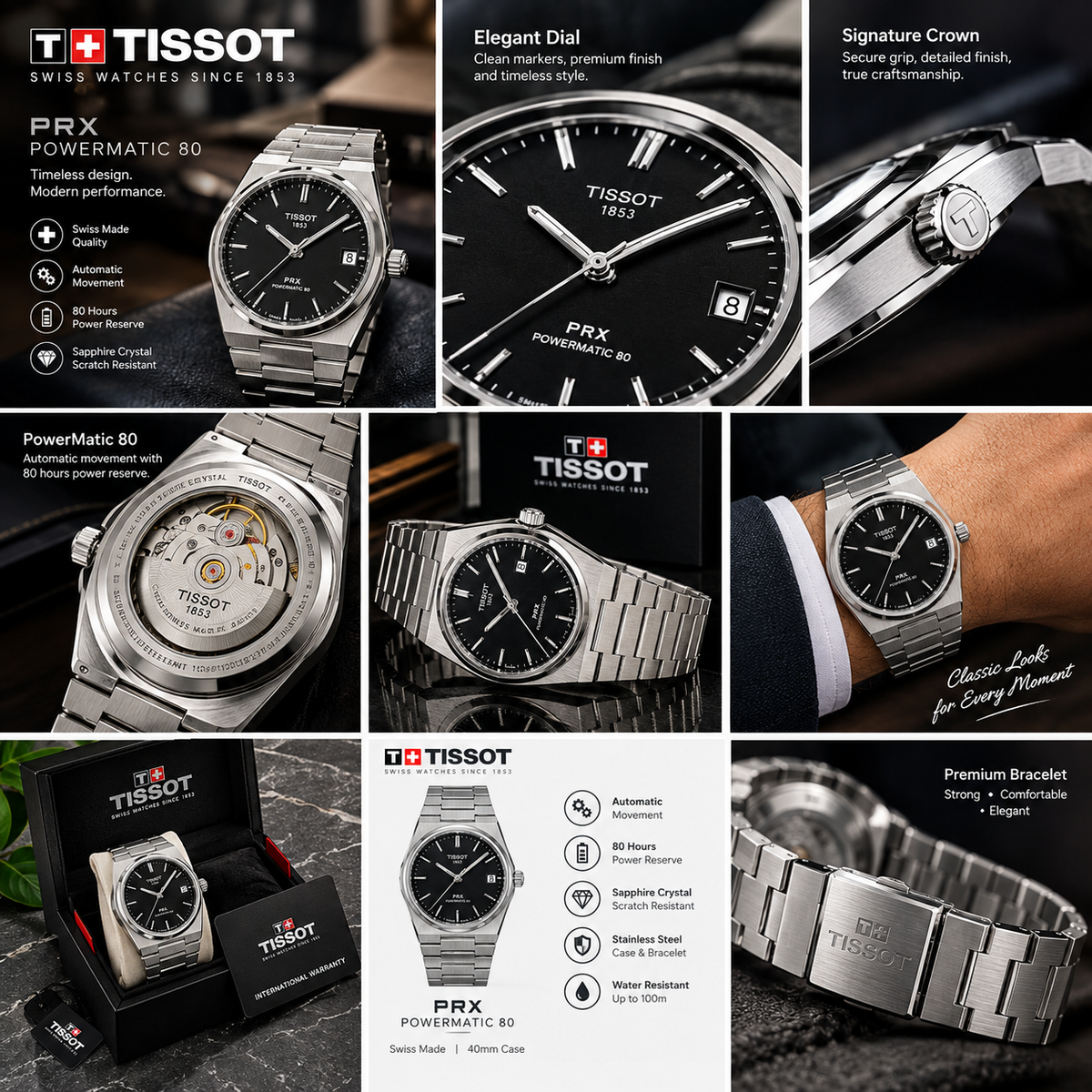 T!ss0t Luxury Men's Watch | Premium Stainless Steel Quartz Wristwatch with Sapphire Crystal