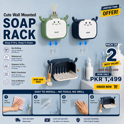 Cute Wall-Mounted Soap Rack – Pack of 2
