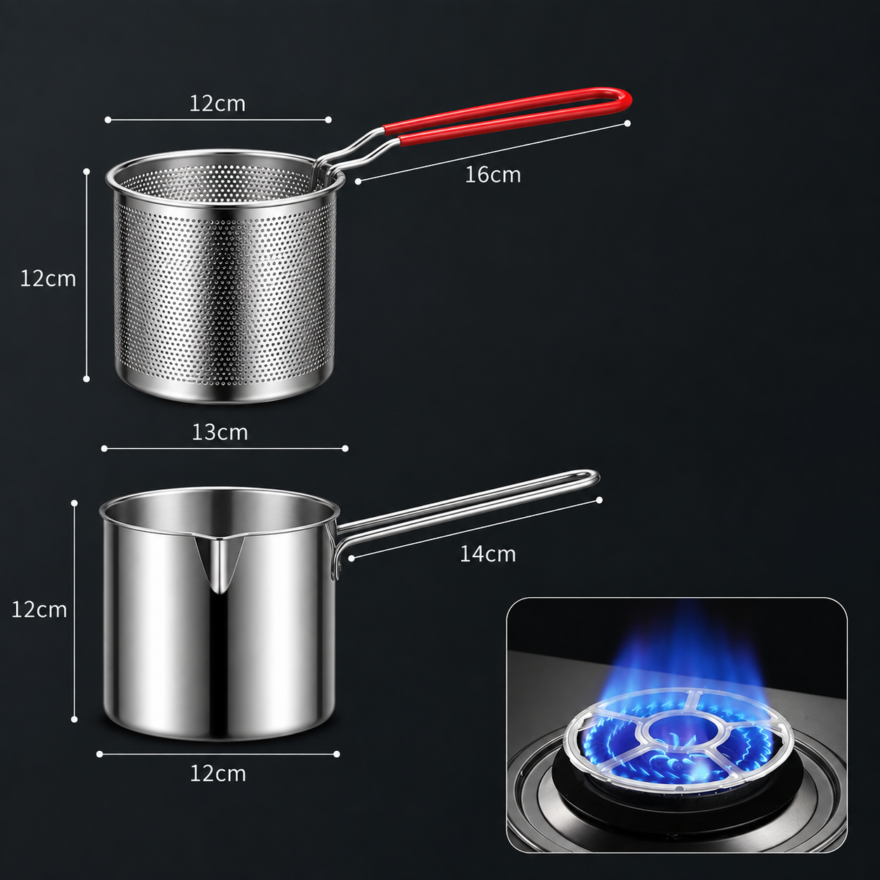 1.2L Stainless Steel Deep Frying Pot with Strainer Basket