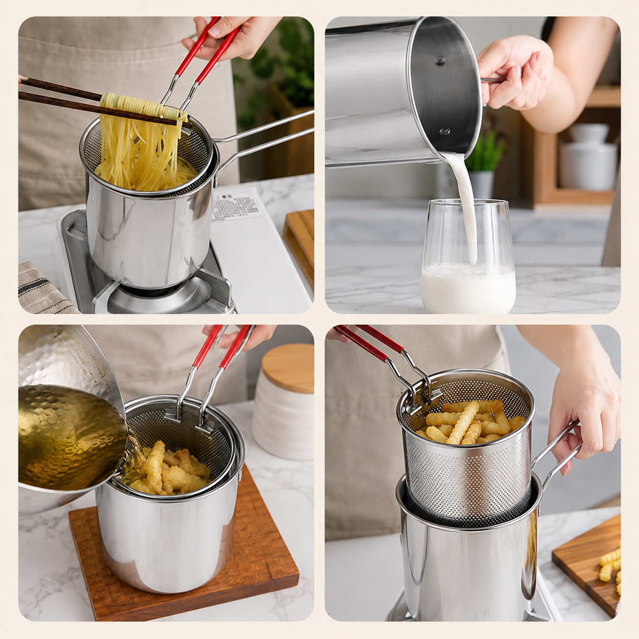 1.2L Stainless Steel Deep Frying Pot with Strainer Basket